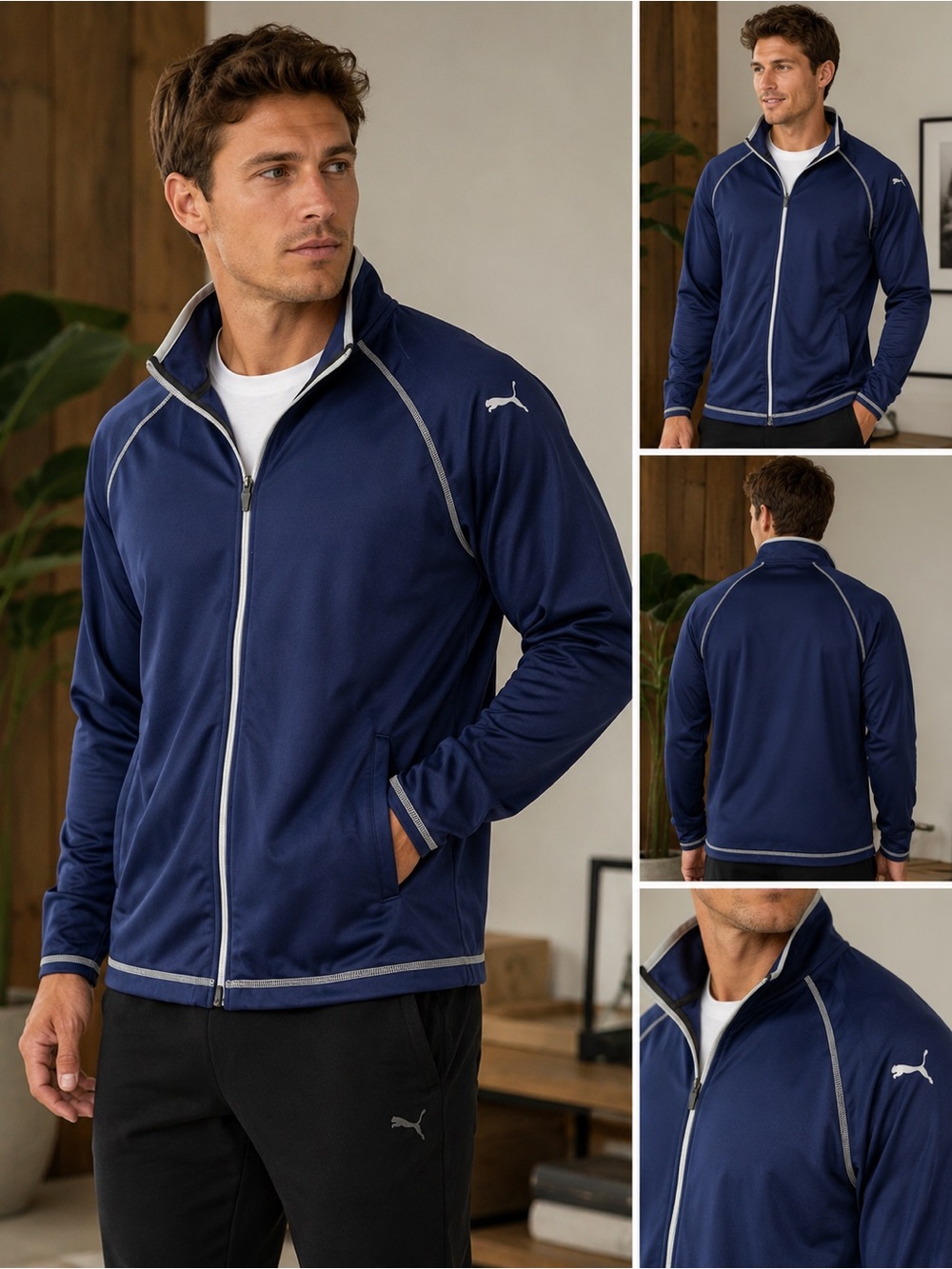 Puma Men’s XL Navy Blue Full Zip Track Jacket Athletic Lightweight